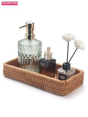 Rattan Bathroom Vanity Tray Toilet Tank Storage Basket Hand Towel Holder